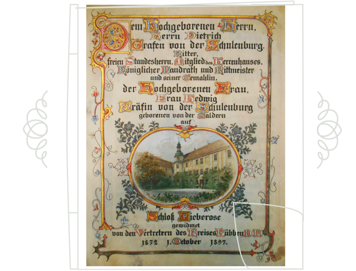 Congratulations on the silver wedding of Dietrich Graf von Schulenberg and Hedwig née von Saldern (1897) (Source: BLHA, Rep. 37 Herrschaft Lieberose Nr. 1519 ÜF)